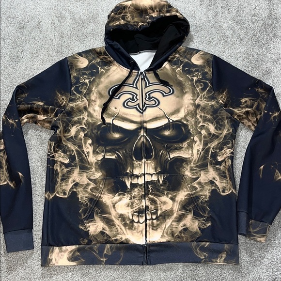 YNS Generic Other - Grim Reaper Skull in Hell New Orleans Saints Hoo Dat Hoodie Hooded sweatshirt L